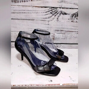 Marc Fisher Tierra Bow‎ Heels in Black Leather 6.5M Stiletto Office Dressy